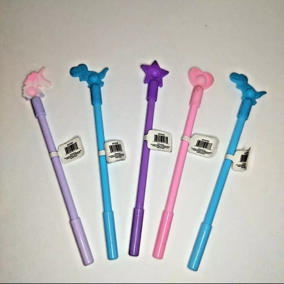 Lot of 5 Novelty Ink Pens Unicorn Dinosaur Star Heart Silicone Fidget Pop Game - Picture 2 of 11